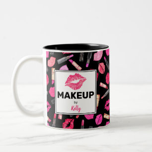 Personalized Watercolor Lipstick Pattern Makeup Tw Two-Tone Coffee Mug