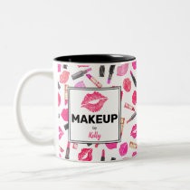 Personalized Watercolor Lipstick Pattern Makeup Two-Tone Coffee Mug