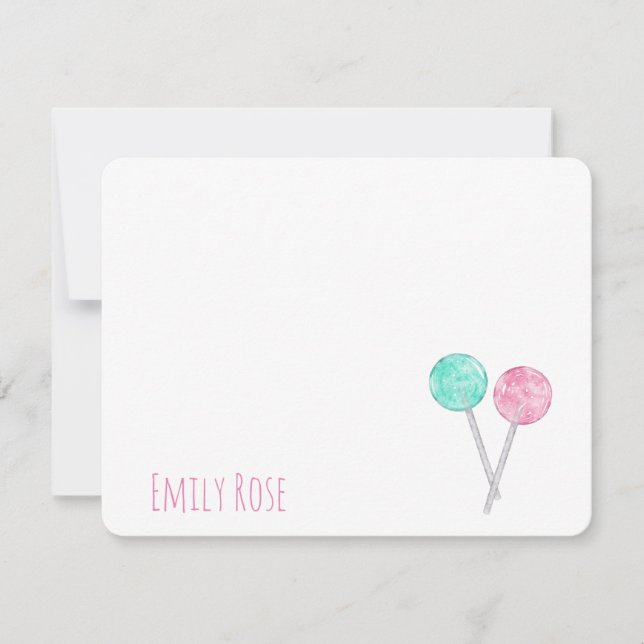 Personalized Watercolor Lollipops Note Card (Front)