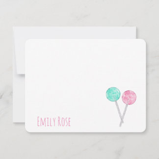 Personalized Watercolor Lollipops Note Card
