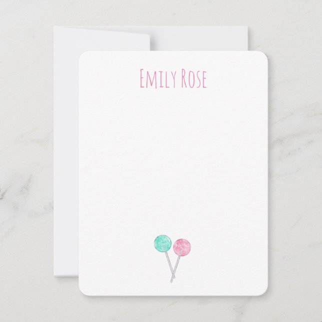 Personalized Watercolor Lollipops Note Card (Front)