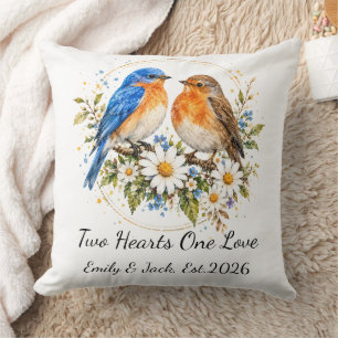 Personalized Watercolor Love Birds Custom Wedding  Throw Pillow