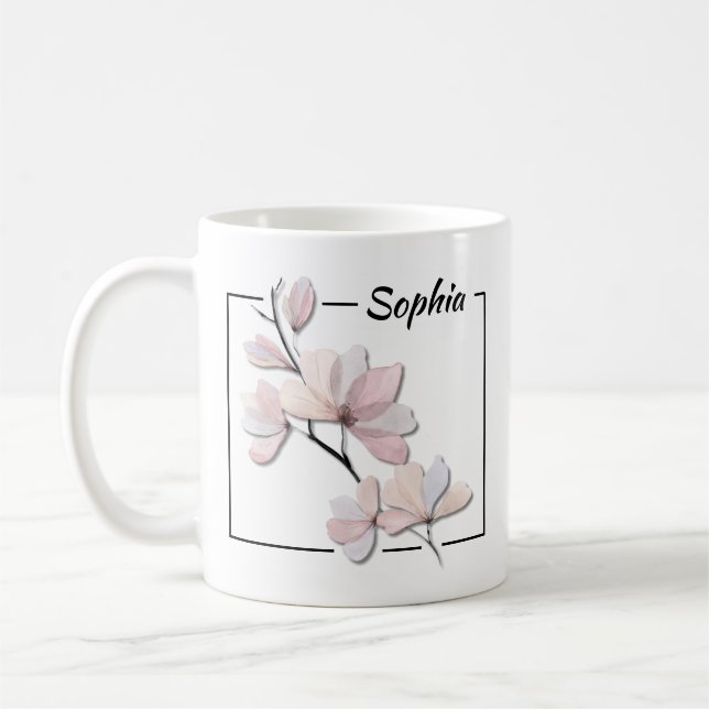 Personalized Watercolor Magnolia Coffee Mug (Left)