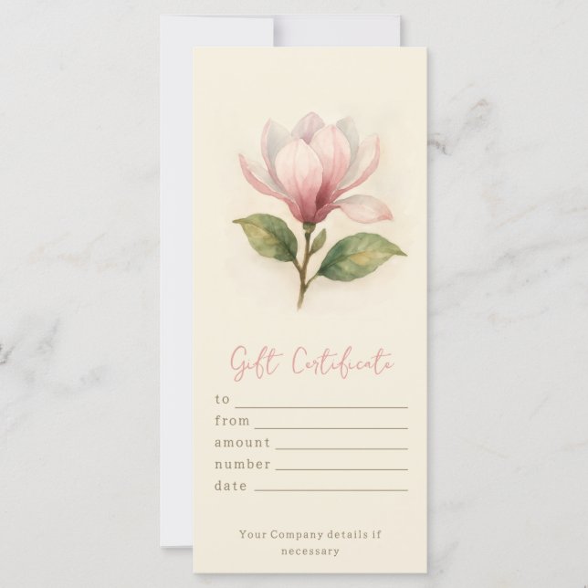 Personalized Watercolor Magnolia Gift Certificate (Front)