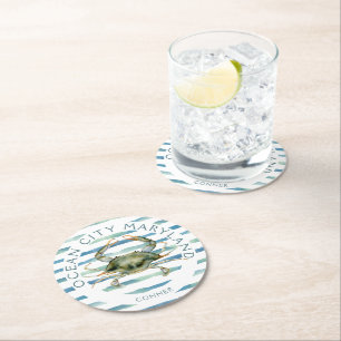 Personalized Watercolor Maryland Blue Claw Crab Round Paper Coaster