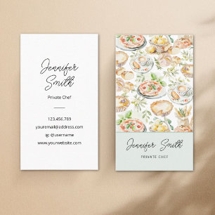 Personalized Watercolor Mediterranean Food Pattern Business Card