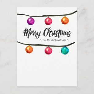 Personalized, Watercolor, Merry Christmas, Balls Holiday Postcard