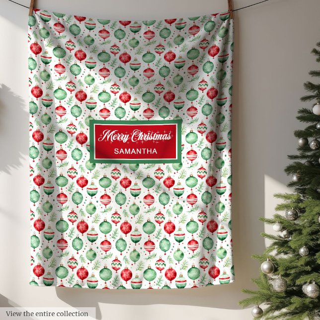 Personalized watercolor merry Christmas fleece Blanket (Personalized watercolor merry Christmas fleece wrap)