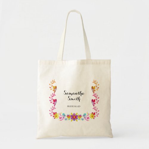 Personalized Watercolor Mexican Floral Tote Bag