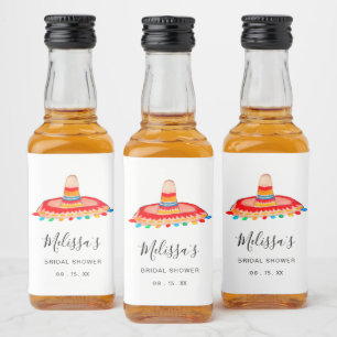 Personalized Watercolor Mexican Sombrero Liquor Bottle Label