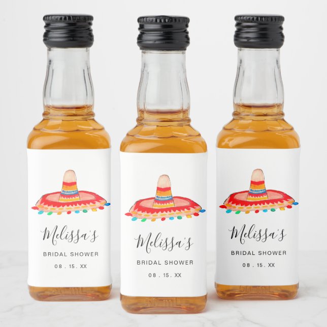 Personalized Watercolor Mexican Sombrero   Liquor Bottle Label (Bottles)