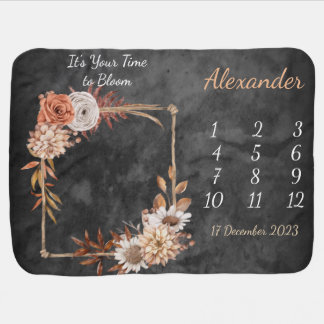 Personalized Watercolor milestone Baby Blanket