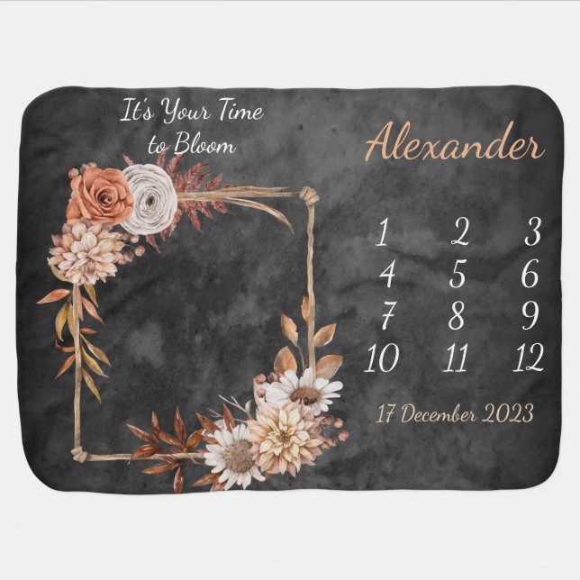 Personalized Watercolor milestone Baby Blanket (Horizontal)