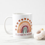 Personalized Watercolor Modern Rainbow & Heart  Coffee Mug<br><div class="desc">Earthy tone watercolor modern rainbow and heart kids name coffee mug. Perfect for girls. Customizable!</div>