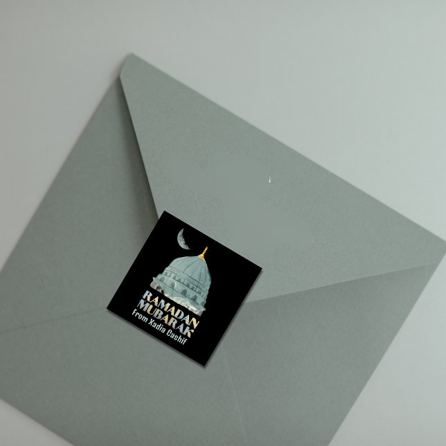 Personalized Watercolor mosque Ramadan Mubarak Square Sticker (Creator Uploaded)