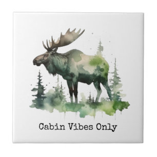 Personalized Watercolor Mossy Moose Forest Ceramic Tile