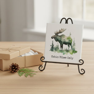 Personalized Watercolor Mossy Moose Forest Ceramic Tile