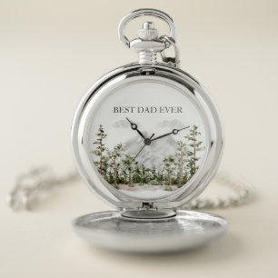 Personalized Watercolor Mountain and Forest Pocket Watch