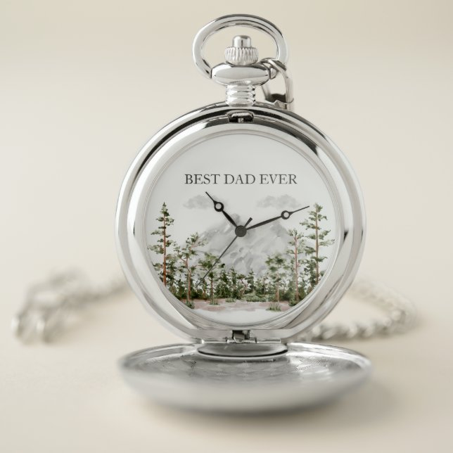 Personalized Watercolor Mountain and Forest Pocket Watch (Inside)