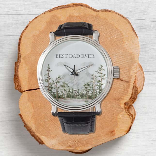 Personalized Watercolor Mountain and Forest Watch (Close up)