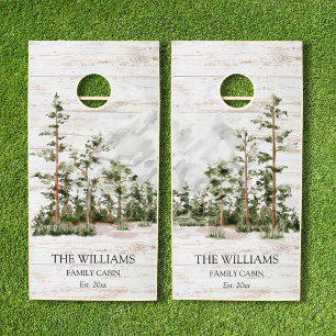 Personalized Watercolor Mountain and Forest Wood Cornhole Set
