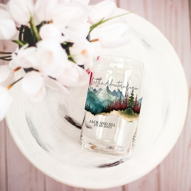 Personalized watercolor mountain beer can glass (Creator Uploaded)