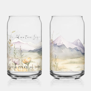 Personalized watercolor mountain beer can glass