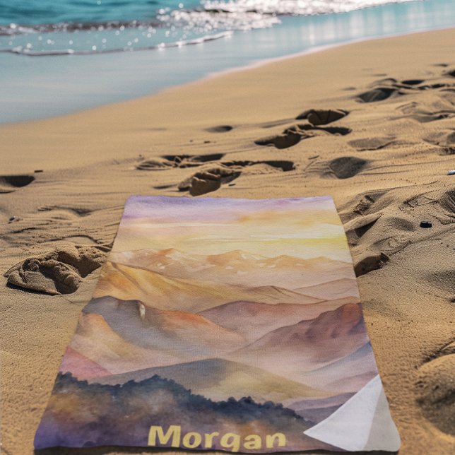 Personalized Watercolor Mountain Sunset Beach Towel (Creator Uploaded)