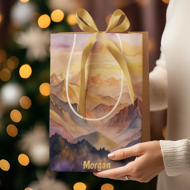 Personalized Watercolor Mountain Sunset Medium Gift Bag (Creator Uploaded)