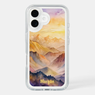 Personalized Watercolor Mountain Sunset iPhone 16 Case
