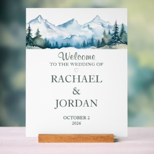 Personalized Watercolor Mountain Wedding Welcome Acrylic Sign
