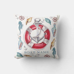 Personalized Watercolor Nautical elements Throw Pillow
