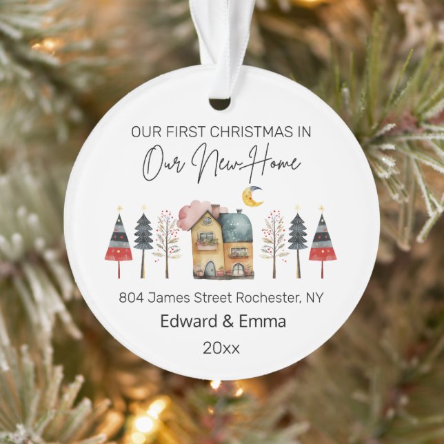 Personalized Watercolor New Home First Christmas Ornament (Tree)