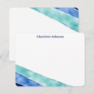 Personalized Watercolor Ocean Flat Note Card