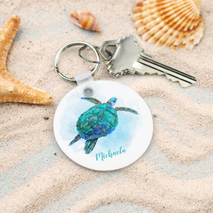 Personalized Watercolor Ocean Sea Turtle Keychain