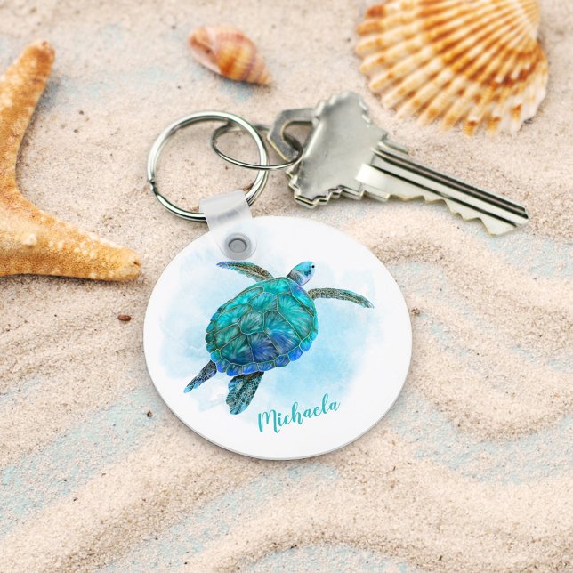Personalized Watercolor Ocean Sea Turtle Keychain (Creator Uploaded)