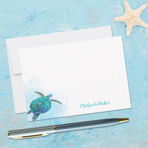Personalized Watercolor Ocean Sea Turtle  Note Card