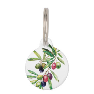 Personalized Watercolor Olive Branch Pet ID Tag