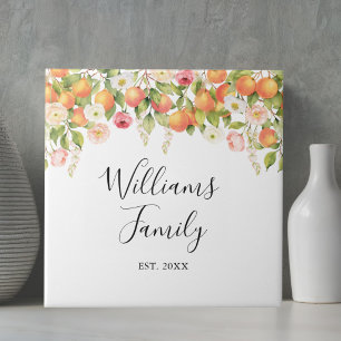 Personalized Watercolor Orange Elegant Family Name Ceramic Tile