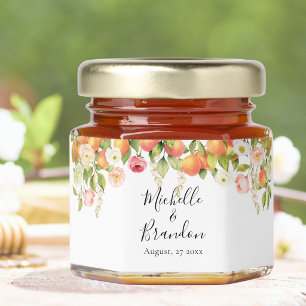 Personalized Watercolor Orange Elegant Wedding Honey Jar Favors
