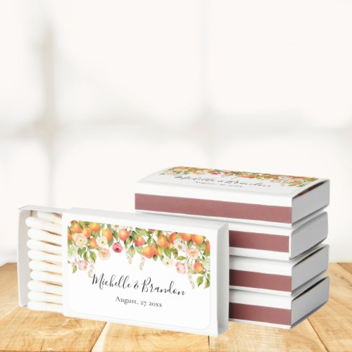Personalized Watercolor Orange Elegant Wedding Matchboxes