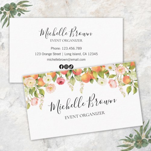 Personalized Watercolor Orange Floral Elegant Business Card