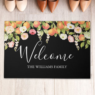 Personalized Watercolor Orange Floral Elegant Doormat