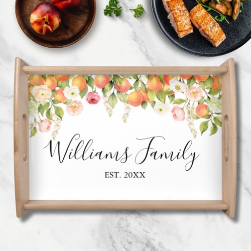 Personalized Watercolor Orange Floral Elegant Serving Tray