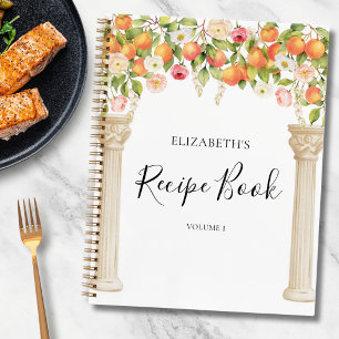 Personalized Watercolor Orange Floral Recipe Book