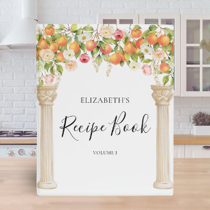 Personalized Watercolor Orange Floral Recipe Book Mini Binder