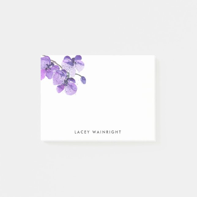 Personalized Watercolor Orchid Post-it Note Pad (Front)