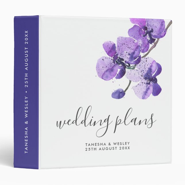 Personalized Watercolor Orchid Wedding Planning Binder (Front/Spine)