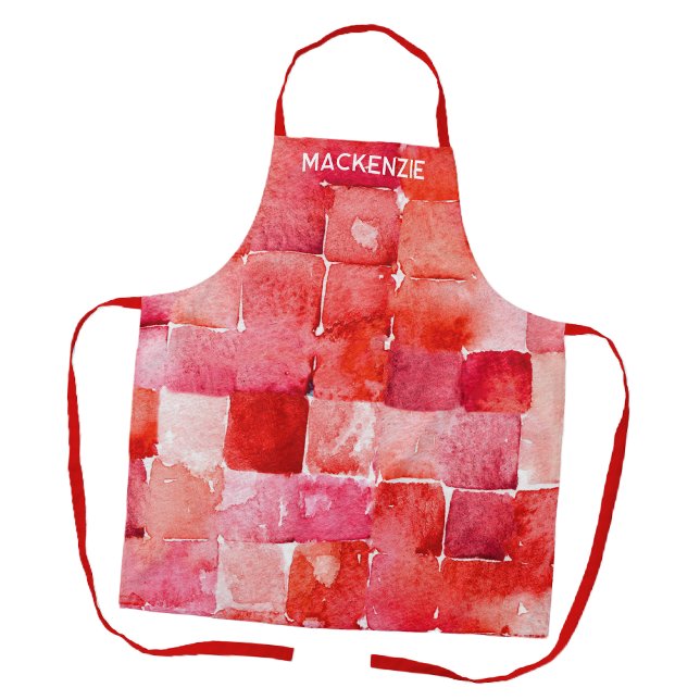 Personalized Watercolor Paint Artist Red Apron (Personalized Watercolor Art apron for an artist, painter, crafting, cooking and anything creative)