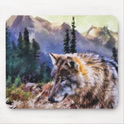 Personalized Watercolor Painted Wolf Wild Animal Mouse Pad